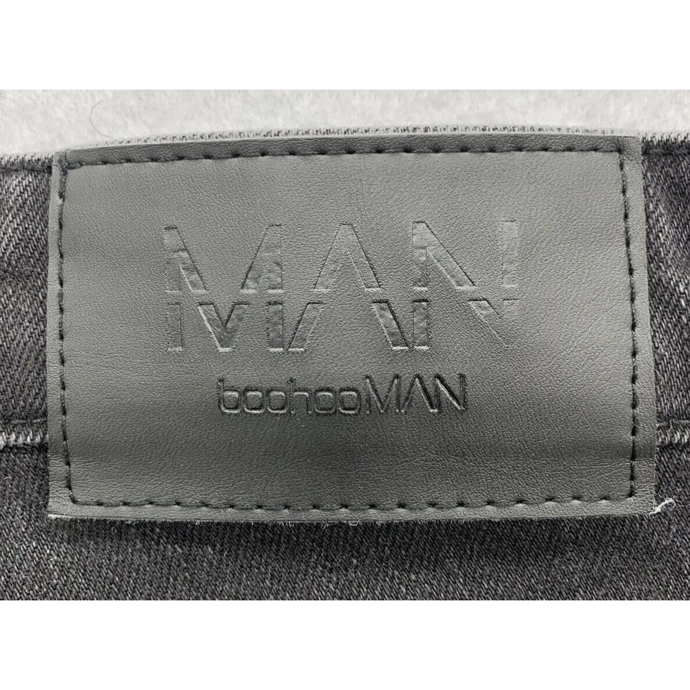 BooHoo MAN Denim Jeans Button Fly Embroidered Black Mens Size 36 Regular - Picture 12 of 14